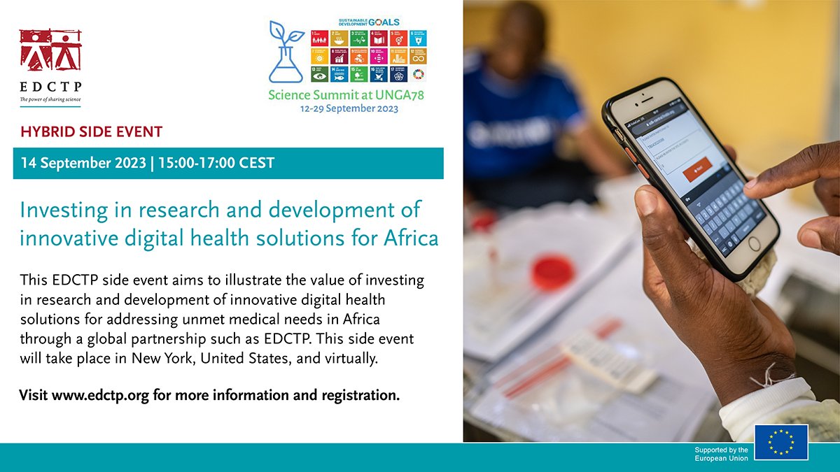 📢Happening in one week

EDCTP side event at #SSUNGA78: Investing in research and development of innovative digital health solutions for Africa

Register for in-person or virtual participation
🔗tinyurl.com/bpaf4dpw