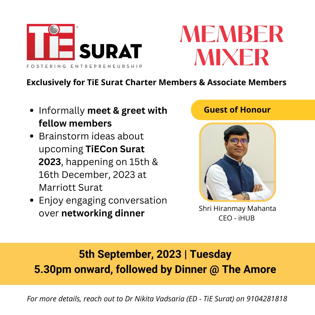 Looking forward to the Innovation-packed brainstorming session for the upcoming TiECon Surat 2023.