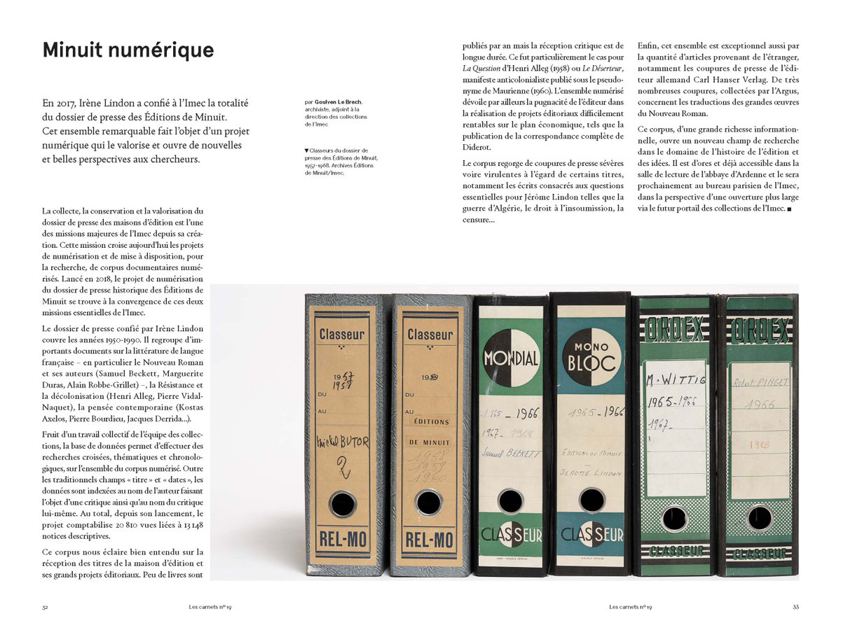 IMECArchives's tweet photo. [LES CARNETS DE L'IMEC]
Minuit numérique
En 2017, Irène Lindon a confié à #imecarchives la totalité du dossier de presse des #ÉditionsdeMinuit. Cet ensemble remarquable fait l’objet d’un projet numérique qui louvre de nouvelles perspectives aux chercheurs.
https://t.co/mVybJNA6tP https://t.co/GafqyFSjW6