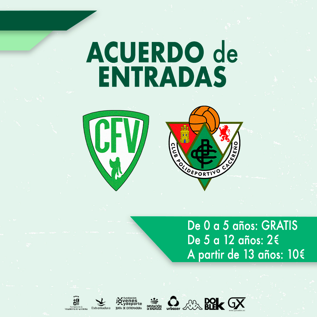 cfvillanovense's tweet photo. ℹ️ 𝐀𝐂𝐔𝐄𝐑𝐃𝐎 𝐄𝐍𝐓𝐑𝐄 𝐂𝐋𝐔𝐁𝐄𝐒 | Anunciamos el acuerdo alcanzado con el @CPCacerenoSAD para la fijación del precio de las entradas para los encuentros entre ambos clubes esta temporada.

#avantivillano
#PorTi https://t.co/1rEs55h0U2
