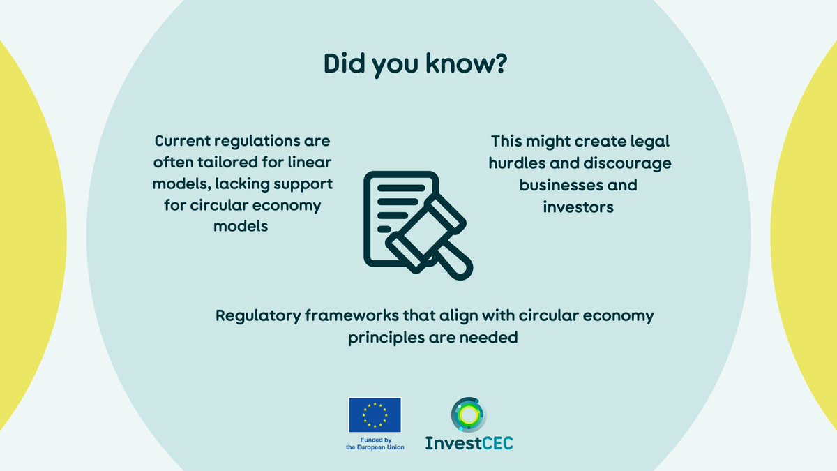 InvestCEC project 🇪🇺 (@investcec) on Twitter photo Bridging the Gap: Circular Thinking in a Linear World🌐
Current #regulations favor linear models, posing challenges for #CircularEconomy initiatives. This misalignment discourages #sustainability.
Let's fully support #CircularEconomy principles. 🌱📜
Follow our #InvestCEC journey Bridging the Gap: Circular Thinking in a Linear World🌐
Current #regulations favor linear models, posing challenges for #CircularEconomy initiatives. This misalignment discourages #sustainability.
Let's fully support #CircularEconomy principles. 🌱📜
Follow our #InvestCEC journey