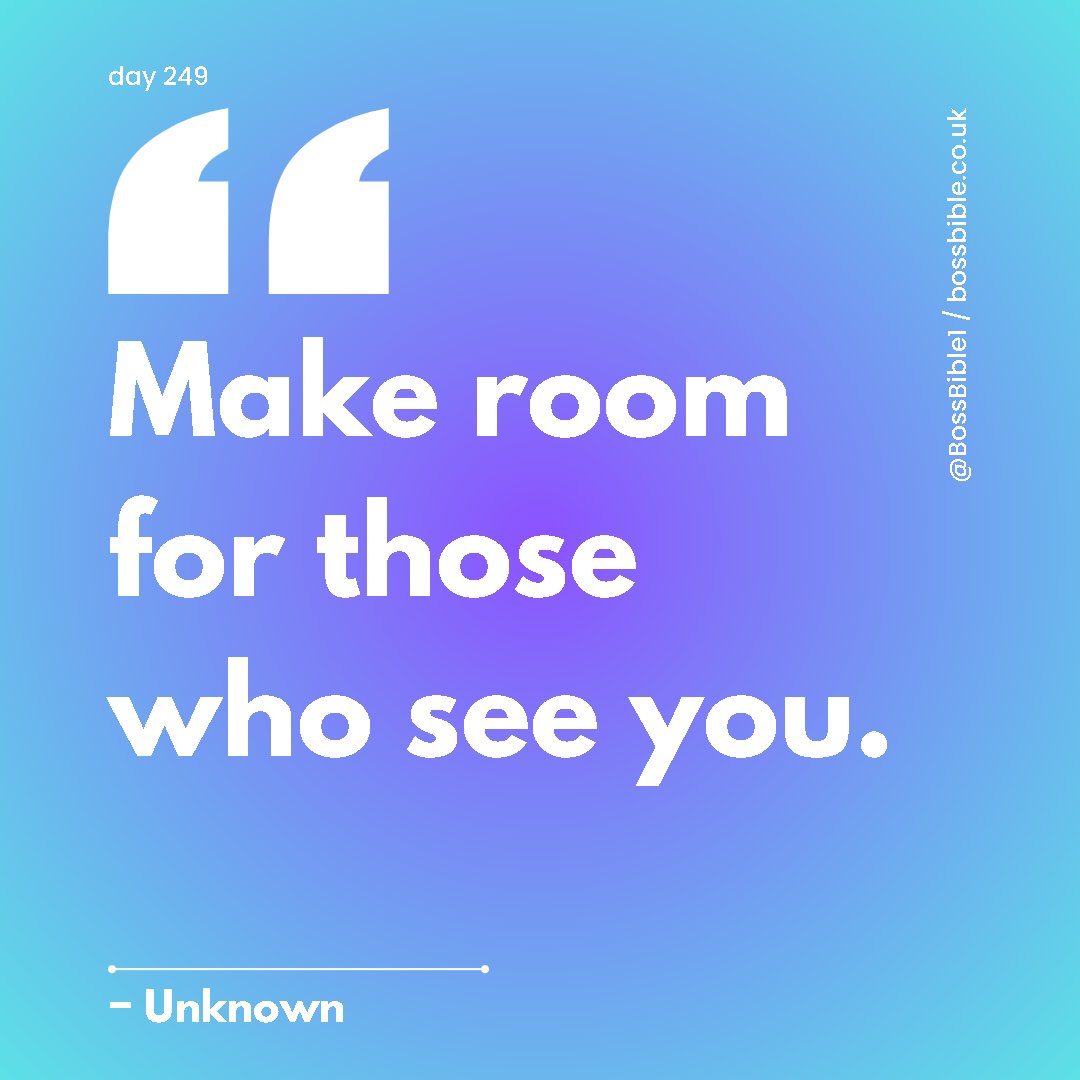 Boss_Bible's tweet photo. Day 249: Make room for those who see you

Follow @bossbible1 for more inspiring content

#BossBible #BossBibleQuotes #QOTD https://t.co/Qa0nnw6rLc
