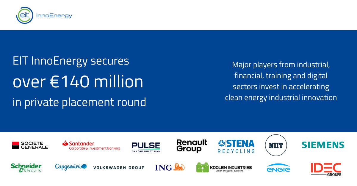 InnoEnergy (@innoenergyeu) on Twitter photo Today <a href="/InnoEnergyEU/">InnoEnergy</a> announces the successful completion of its private placement round of over âŹ140 million. Major players from industrial, financial, training and digital sectors have invested in accelerating the clean energy industrial innovation.
innoenergy.com/news-events/ei⊠Today <a href="/InnoEnergyEU/">InnoEnergy</a> announces the successful completion of its private placement round of over âŹ140 million. Major players from industrial, financial, training and digital sectors have invested in accelerating the clean energy industrial innovation.
innoenergy.com/news-events/eiâŠ