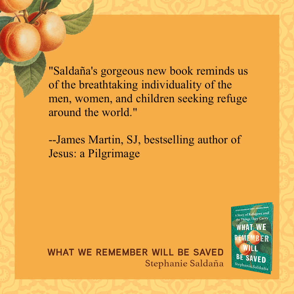 So grateful to <a href="/JamesMartinSJ/">James Martin, SJ</a> for his kind words about my book. What We Remember Will Be Saved tells the stories of six women and men and what they rescue from war when they escape. It publishes a week from today.