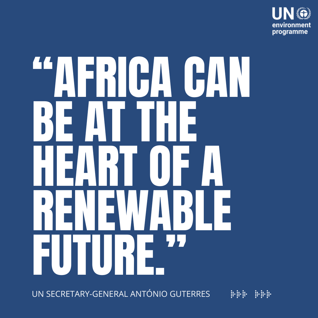 UNEP's tweet photo. “Let’s put Africa at the forefront of the renewables revolution.”

— @UN Secretary-General @antonioguterres emphasizes the continent’s pivotal role in the fight against the #ClimateCrisis &amp; calls for greater climate ambition while addressing leaders at the #AfricaClimateSummit. https://t.co/3kcxP0raIN