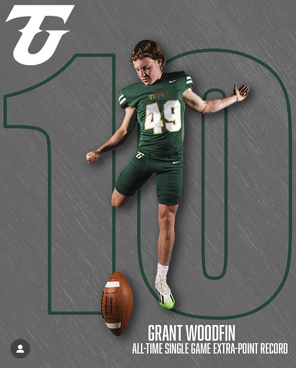 Grant Woodfin (@grantwoodfin) on Twitter photo Blessed to break the extra point record in my first collegiate game‼️ All the glory to God🙏 <a href="/TUDragonFB/">Tiffin University Football</a> Blessed to break the extra point record in my first collegiate game‼️ All the glory to God🙏 <a href="/TUDragonFB/">Tiffin University Football</a>