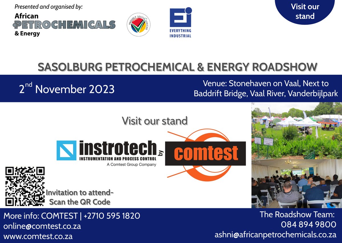 AfricanPetro's tweet image. We would like to welcome back Comtest to the Sasolburg Petrochemical Roadshow. The Comtest Group partners with international manufacturers &amp;amp; provides equipment &amp;amp; project solutions to the Southern African market.
#instrotech #comtest
#sasolburgroadshow2023 #networkingevent