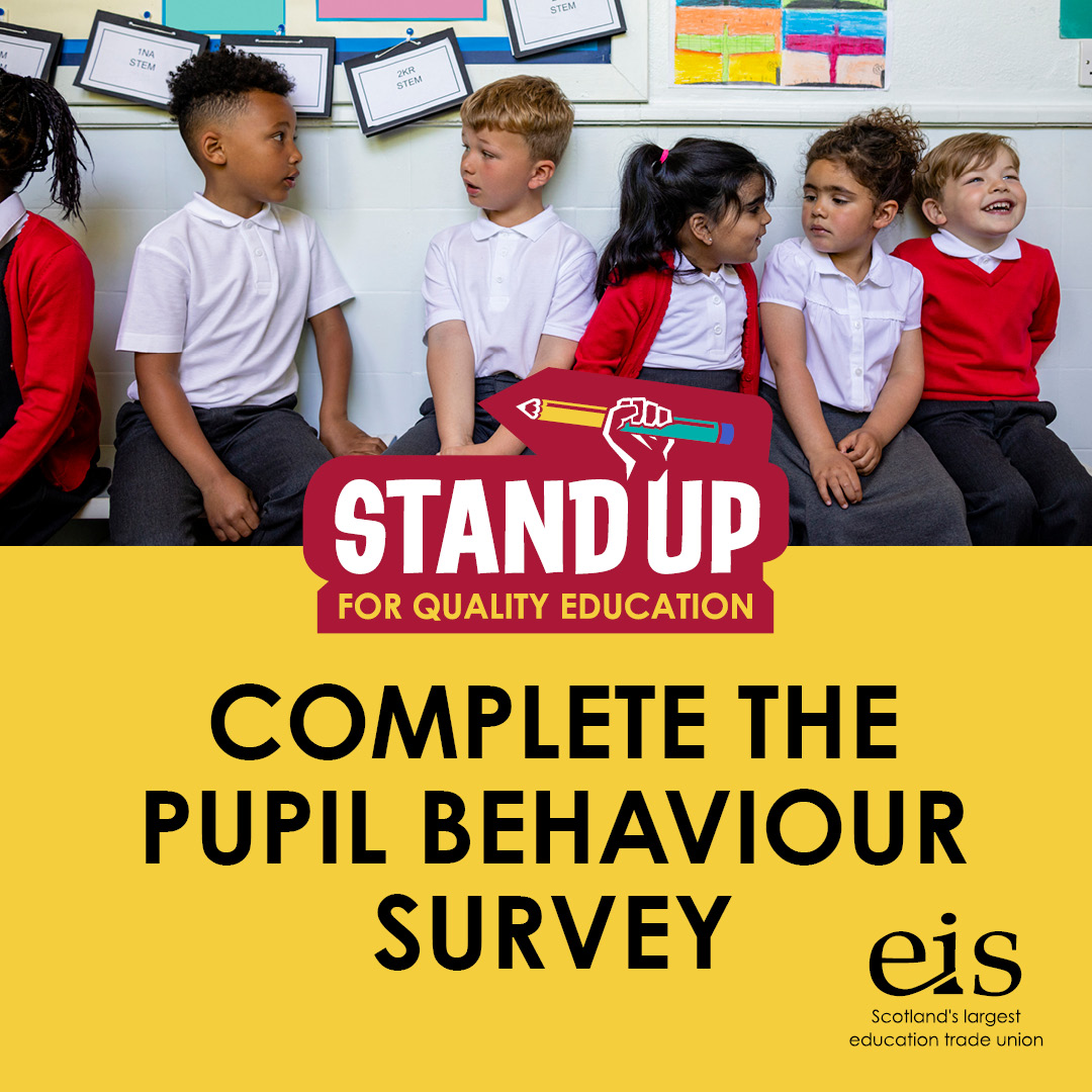 EIS Reps were recently sent a weblink to a Branch survey on pupil behaviour. The deadline for completing and submitting the online Branch survey on pupil behaviour is 15th September 2023. #StandUp4QualityEdu #SU4QE