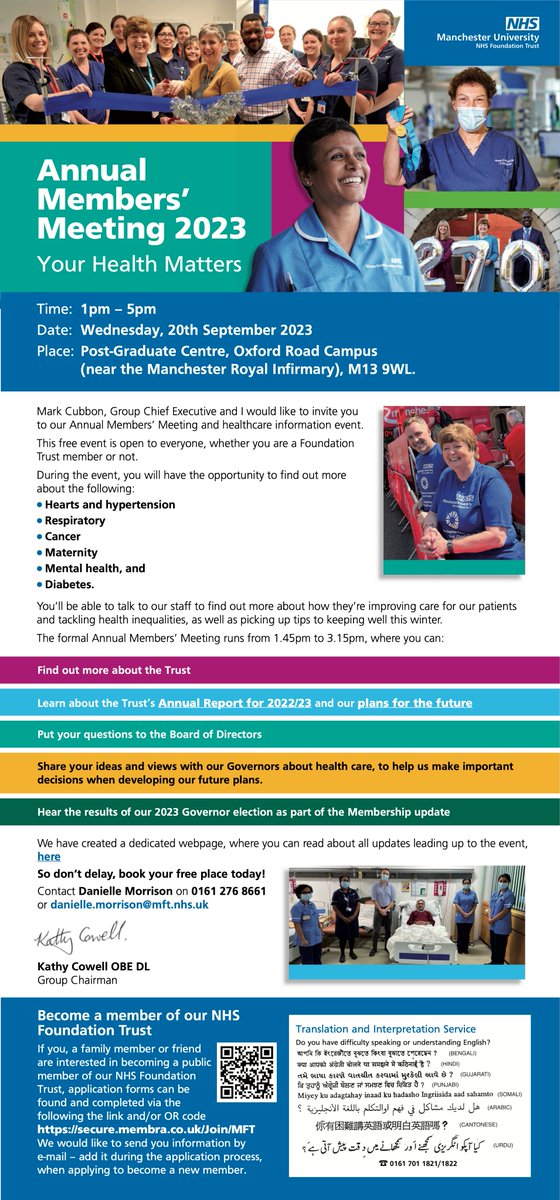 MFTnhs's tweet photo. Join us for our Annual Members Meeting on Wednesday, 20th September, 1 pm – 5 pm.

🏥 Find out more about the Trust.

🗣 Put your questions to the Board of Directors.

❤️ Share your ideas and views with our Governors about health care.

Learn more: https://t.co/JmwcQ6YE3A https://t.co/sfSyqE56FB