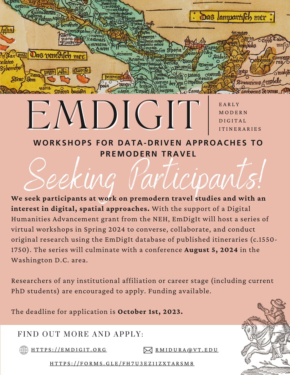 New flyers! 📯Call for participants is OPEN, please share widely! @NEH_ODH #twitterstorians #earlymodern #medieval #travelhistory #digitalhistory #dh #digitalhumanities #spatialhistory