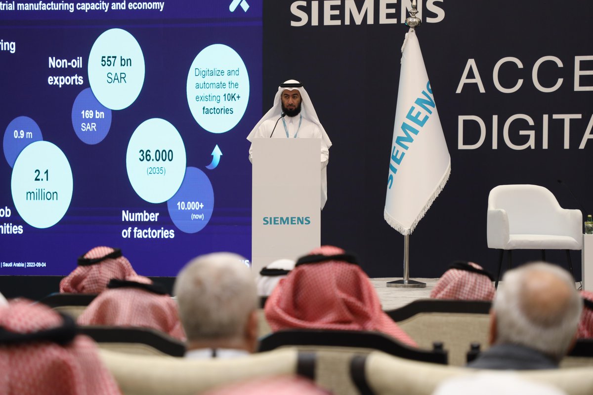 siemens_me's tweet photo. 🎬That’s a wrap! Digital Industries Technology Day in Saudi Arabia concluded yesterday, with 250+ attendees. 
The live marketplace showcased our cutting-edge products and solutions, that combines the real and digital worlds to transform &amp; diversify the kingdom’s economic sectors. https://t.co/UMZ60XPfrP
