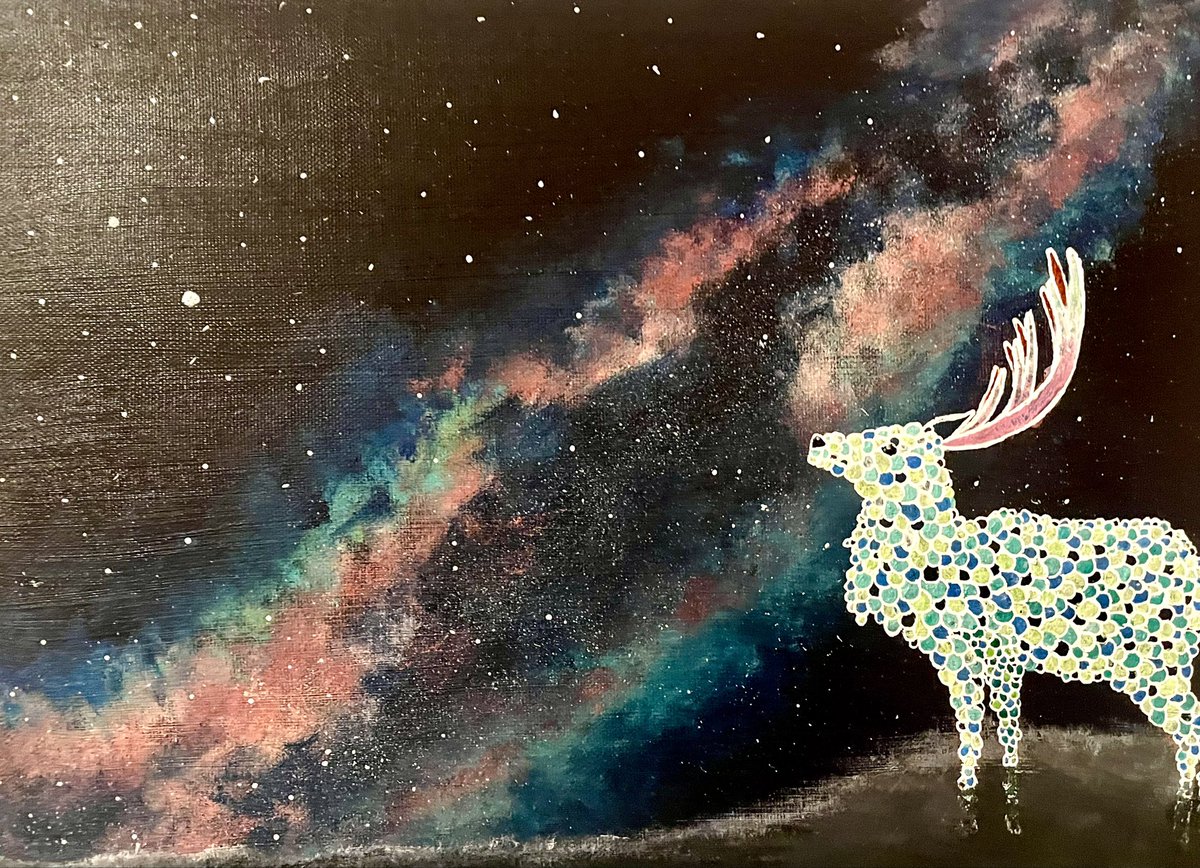 つぶつぶアート×アクリル画 『天の川』F4 #アクリル画 #今月描いた絵を
