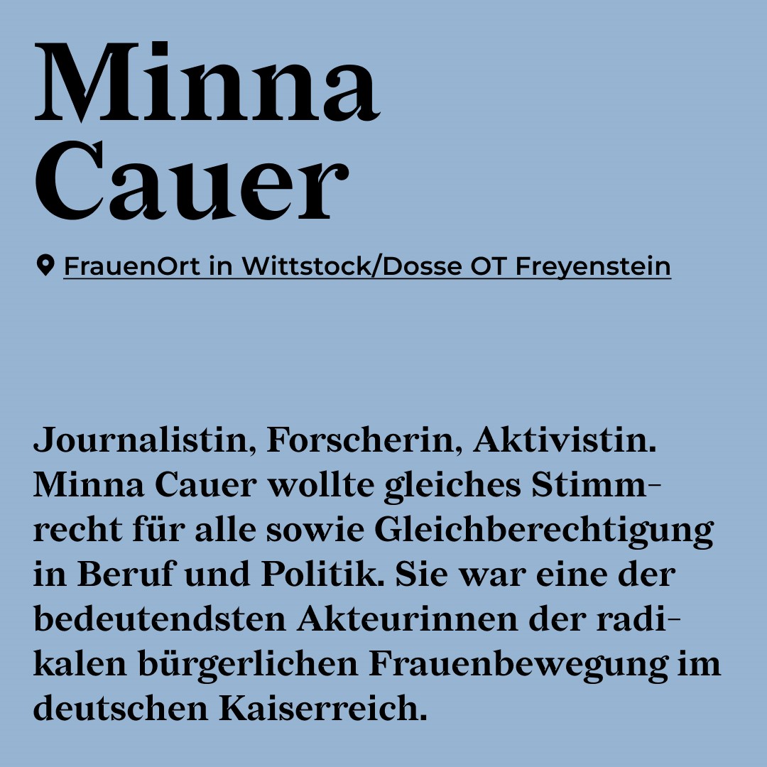 FPR_Brandenburg's tweet photo. #FrauenOrteFreitag: Heute wird der 46. FrauenOrt im Land Brandenburg eingeweiht! Geehrt wird die radikale Frauenrechtlerin Minna Cauer in Freyenstein. Mehr Infos unter: https://t.co/U3Ou3lTmjV https://t.co/zV0uEfEuNL