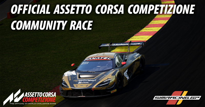 AC_assettocorsa's tweet photo. 🏁 PC Sim Racers 🏁

You're all welcome to join us for our Official Community Event in Assetto Corsa Competizione hosted by our friends at @SimracingGP! 🚗💨

📅 Date: 14th September

🕒 Time: 18:00 BST / 19:00 CEST

#CommunityPlays
