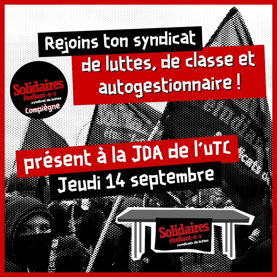 soletucompiegne's tweet photo. ✊ C'est la rentrée, pour défendre tes droits rejoins nous !

Viens nous rencontrer à notre table jeudi toute la journée https://t.co/txHTkbEoAn
