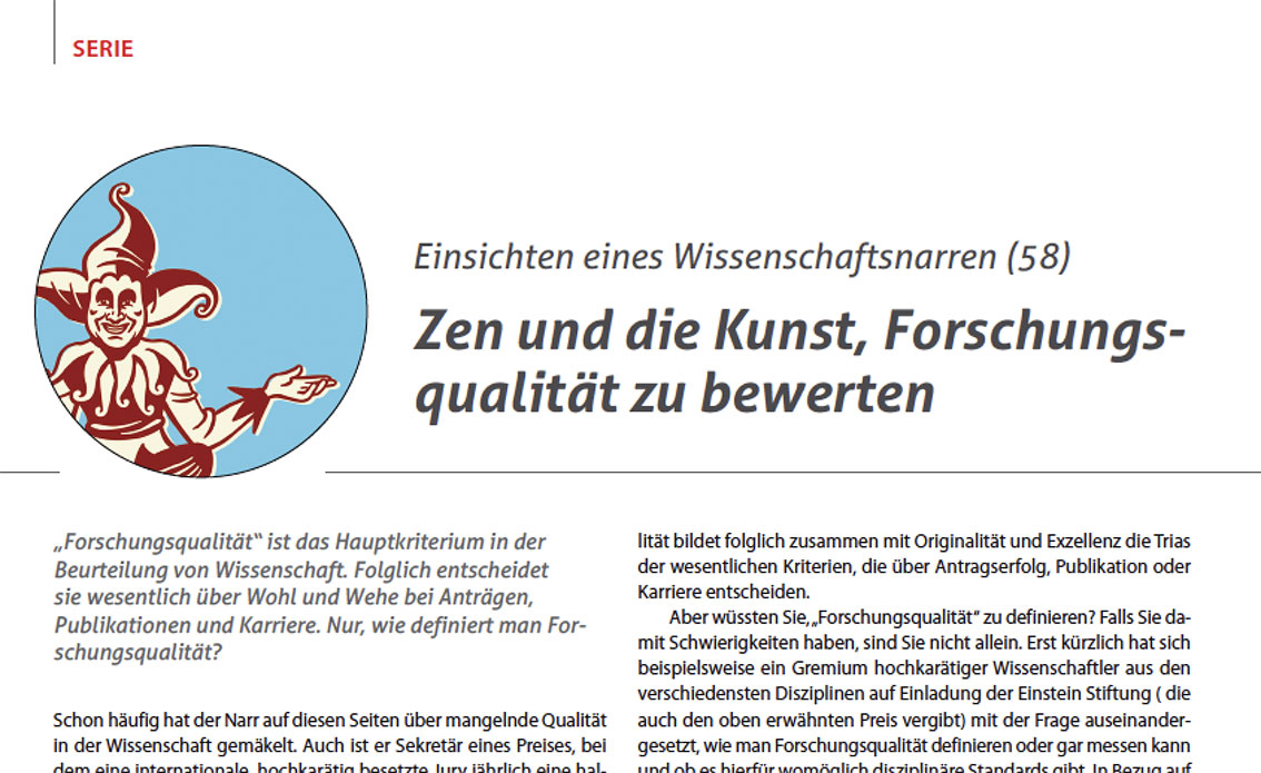 Der nächste Streich unseres „Wissenschaftsnarren“ @dirnagl vorab online: „Zen und die Kunst, Forschung zu bewerten“ — Die Qualität der Forschung entscheidet über Wohl und Wehe bei Anträgen, Publikationen und Karriere. Nur, wie definiert man sie? … 👉 laborjournal.de/editorials/282…