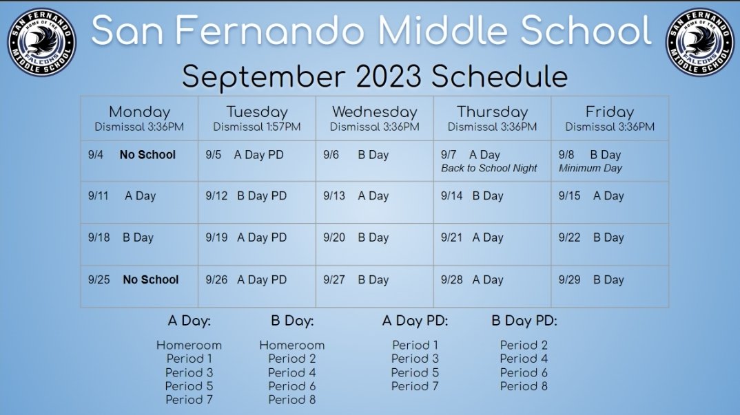 September A/B calendar.
