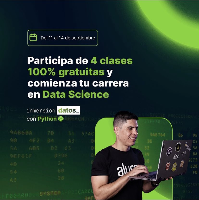 christianpva's tweet photo. La Inmersión en Datos con Python está con inscripciones abiertas. 

Únete a Alura Latam del 11 al 14 de septiembre para 4 días de aprendizaje intensivo y descubre el fascinante mundo de la Ciencia de Datos

#DatosConPython #CienciaDeDatos #InmersiónEnDatos https://t.co/4TOE9HUqJC