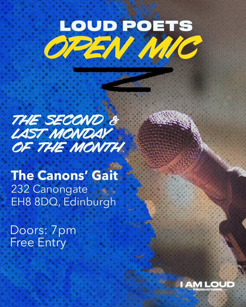 IAmLoudPro's tweet image. An Open Mic Update! 

We're so pleased to confirm we will be back for the Loud Poets Open Mic at our brand-new venue The Canons' Gait!

Join us on 25/09 for our next open mic, featuring the fabulous Mike Yuill!

Sign up now: forms.gle/ycPY72SZQzVf65… 

#LoudPoets #IAmLoudPro