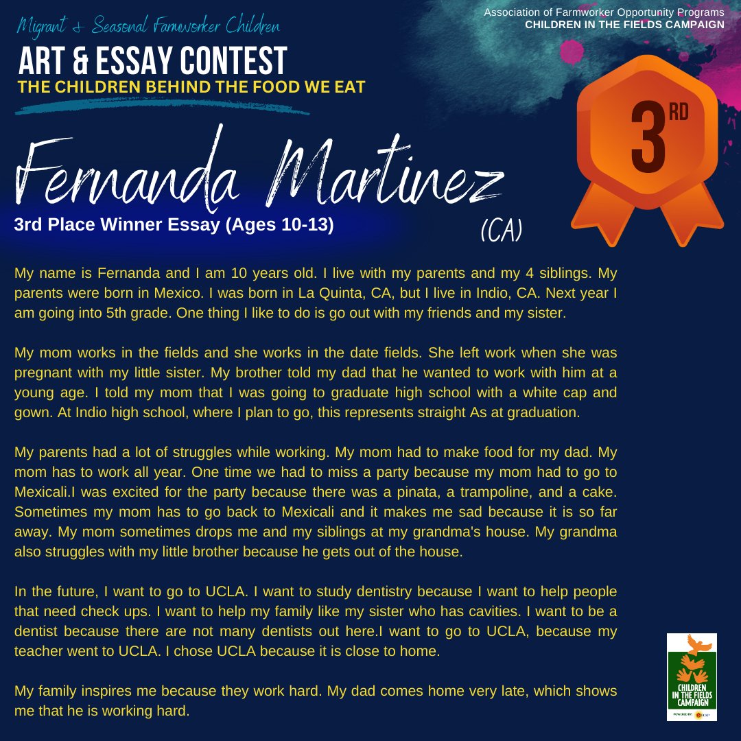 CIFCampaign's tweet photo. Every year, CIFC receives hundreds of inspiring essays.  Please take the time to enjoy this year's winners for the category: Essay - Ages 10-13 https://t.co/PPaWLkUXfe