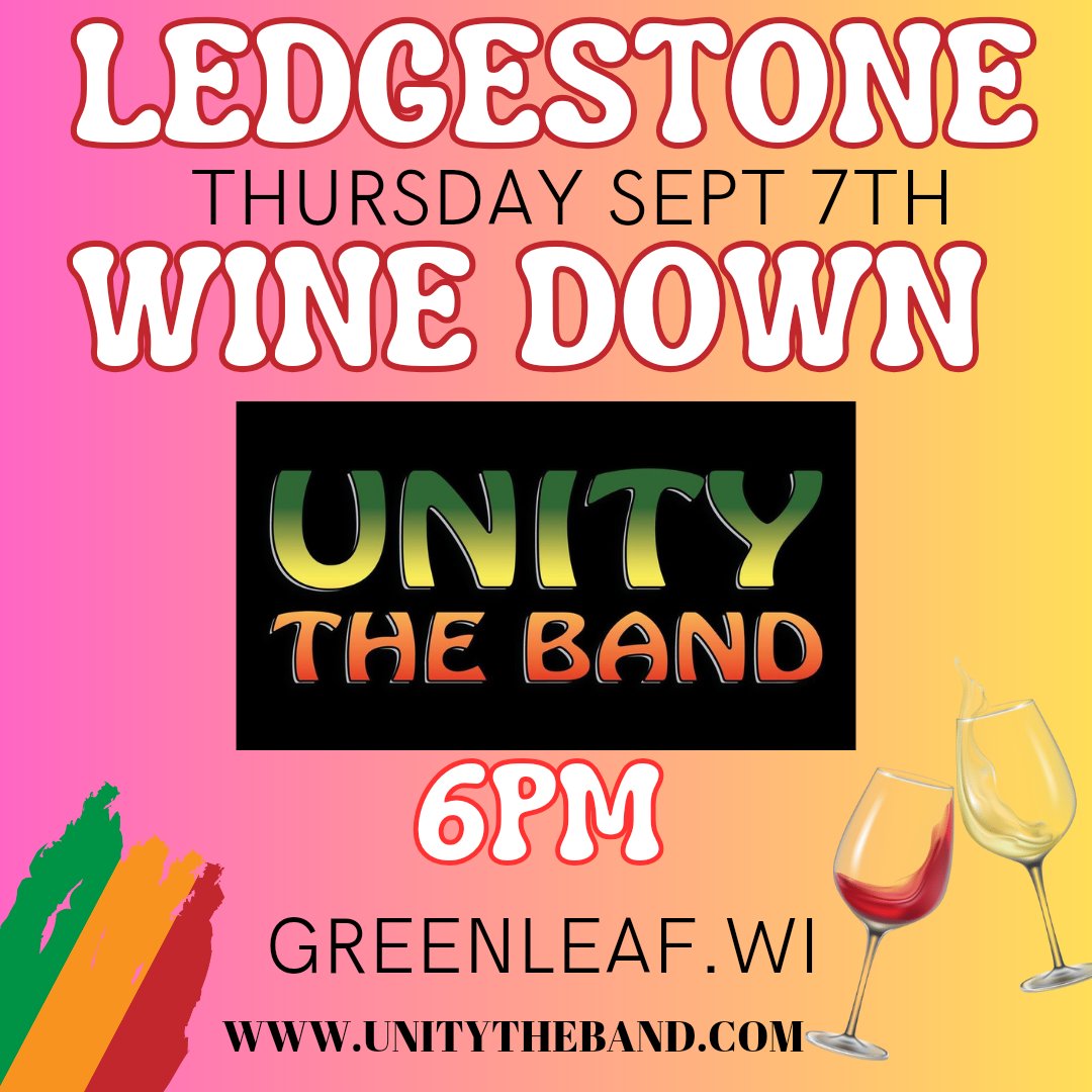 unitytheband's tweet photo. WINE DOWN" This Thursday Evening Sept 7th, Unity The Band will be performing at LedgeStone Vineyards - 6381 Wisconsin 57, Greenleaf, Wisconsin. Music@6pm. Come join us for some Wine, food and music #unitythebandlive #unitythebandbass #Unitytheband #livemusic #BluesRock #reggae https://t.co/AHVr7lNgAH