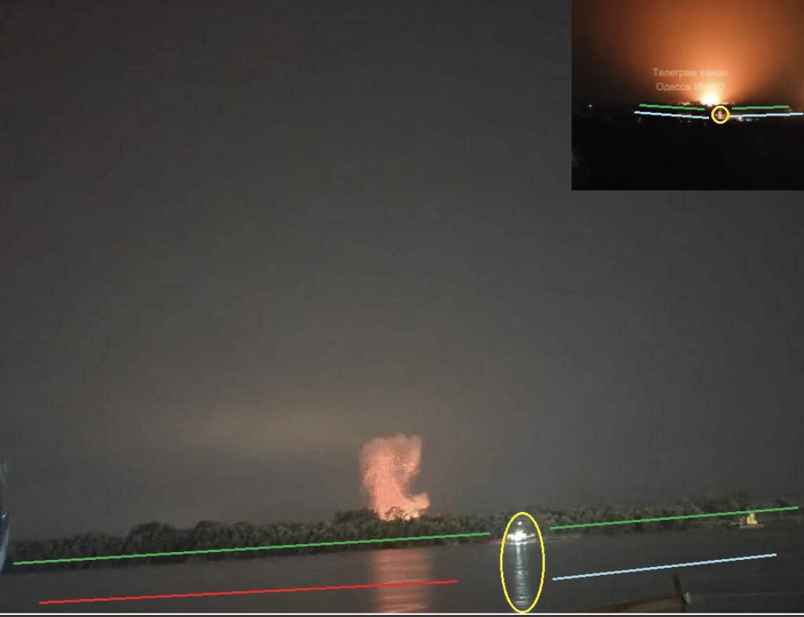 BREAKING:

The explosion of a Russian Shaheed suicide drone has been geolocated to Romania.

The attack was directed against the Ukrainian port of Reni, but one of the drones overhit the target and struck Romanian territory 300 meters across the river. 

Will NATO react?