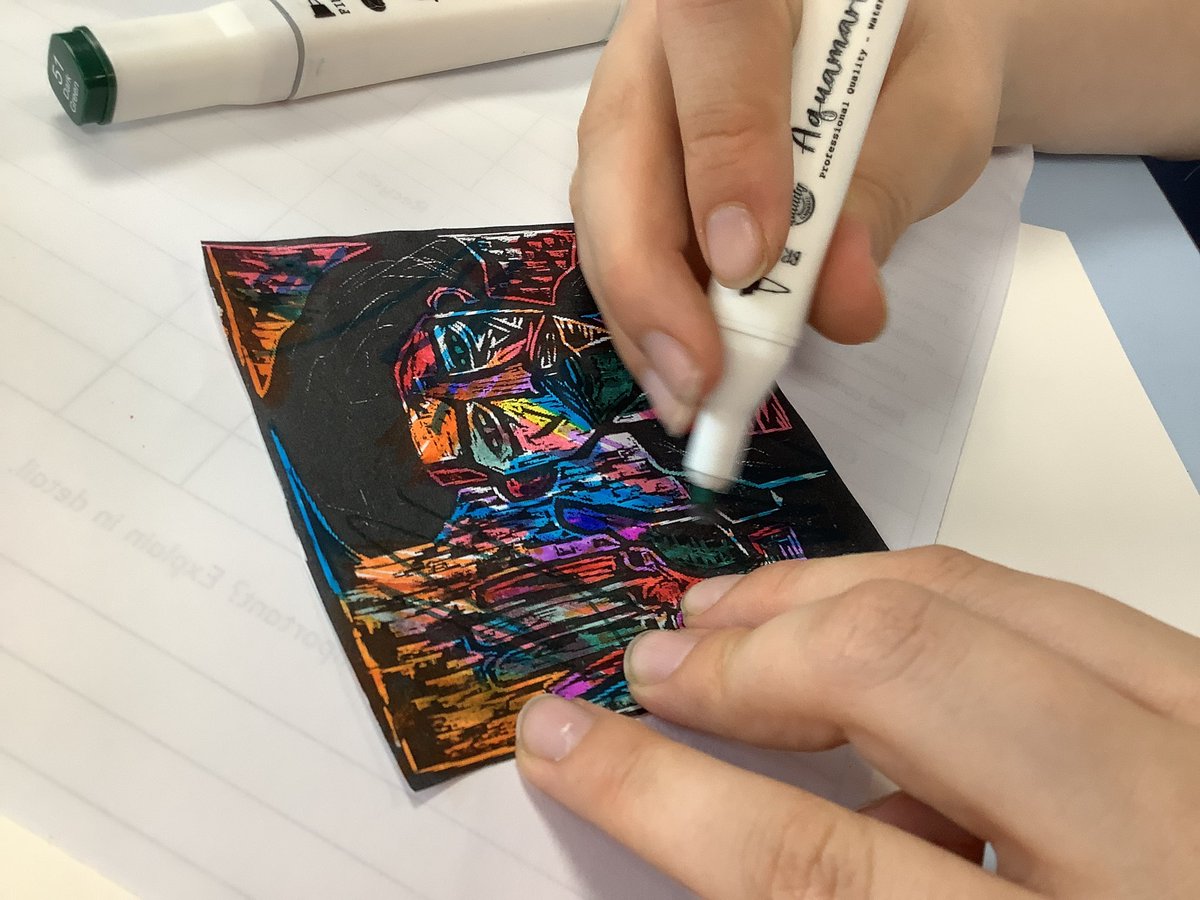 lowerhalstowsch's tweet photo. Oak class are looking at the work of Billy Childish this term. Today the children created their own pieces using a Childish woodcut. #artinaction https://t.co/Zh8nDpMmHp