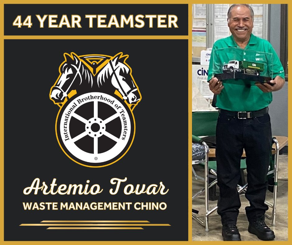 Local_396's tweet photo. 🎉👏 Congratulations to Artemio Tovar from Waste Management Chino on an incredible 44 years of dedicated service! 🚛🌟
Artemio, your unwavering commitment to the sanitation industry is truly inspiring.
#ServiceMilestone #TeamsterPride #44YearsStrong 🎉👏 https://t.co/Rwbj6r4CU8