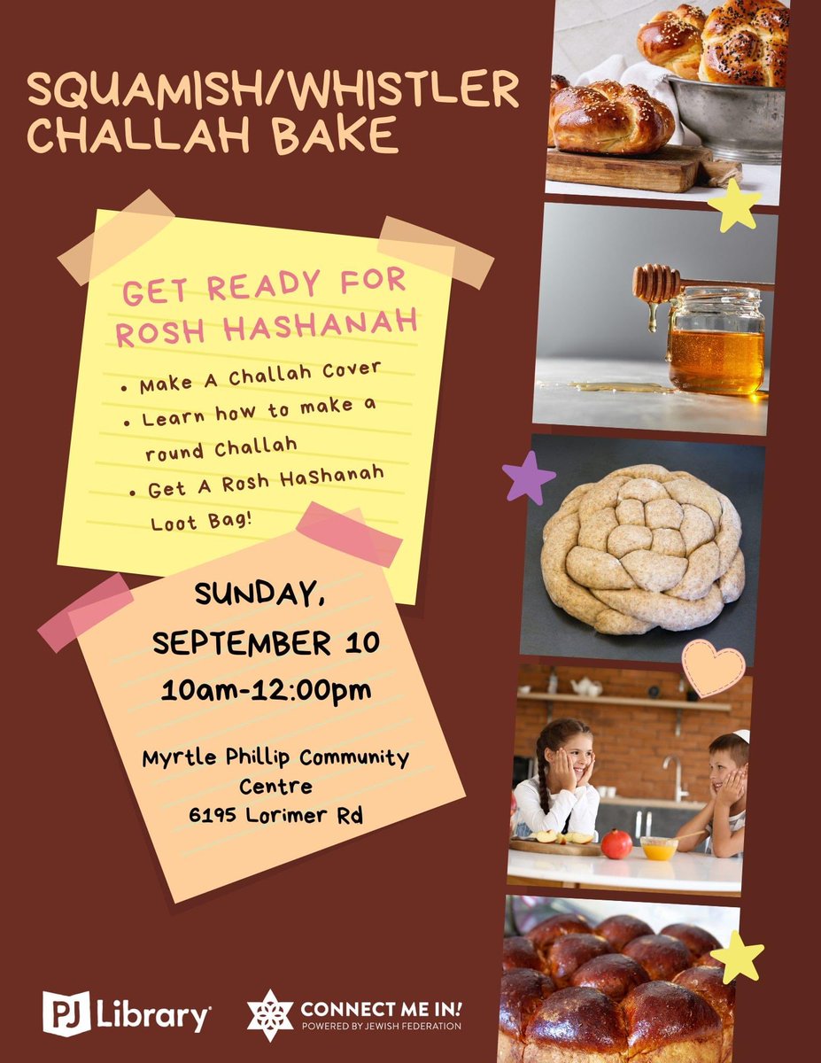 eshanken's tweet photo. Do you know people in #Whistler or #Squamish who want to get together for some #ChallahBaking for #RoshHashanah. I am beyond excited by the amazing work of our @JewishVancouver community connectors who have planned this with @PJLibrary. Come on out and bake! https://t.co/8YEylbfXYT