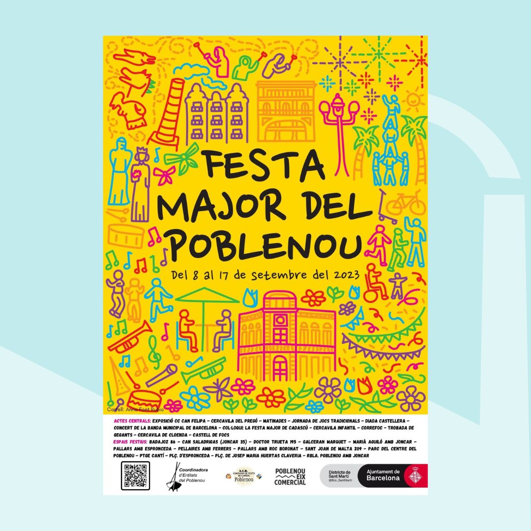 entitatspoble9's tweet photo. Poblenovines i poblenovins, la Festa Major és a tocar! Avui us presentem el cartell, obra de l' Anna Font Rubio.

Podeu venir a buscar els programes al Casal de Barri del Poblenou!

Estigueu atentes els propers dies que anirem donant més informació! #fmpoblenou23 https://t.co/qh2qtj8Mas