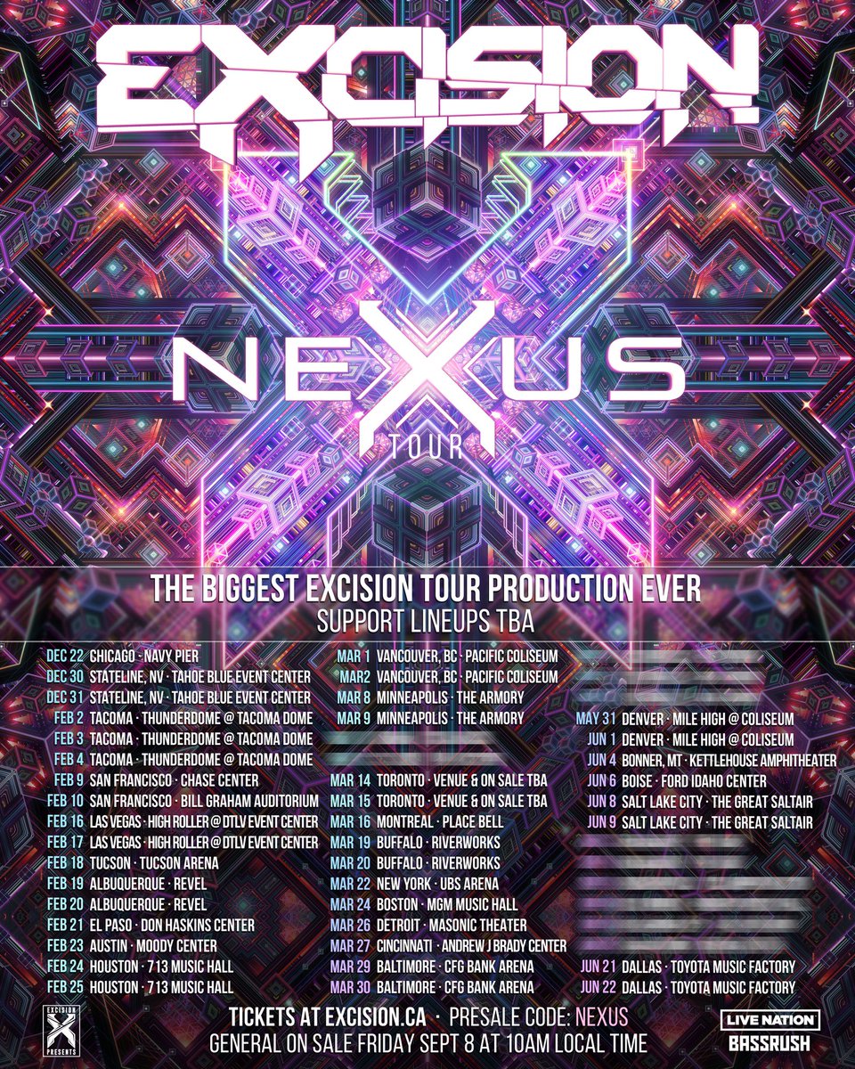 SIMshows's tweet image. 🔥Announce + Contest🔥

EXCISION 2-night run with the new NEXUS Tour!  His biggest production ever 🔊

March 8-9 at @ArmoryMn 

Presale starts 10am Wed
Excision.ca use the password: NEXUS
General on-sale Fri 

Qualify to win a pair of weekend passes:
✅*like* &amp;amp; RT