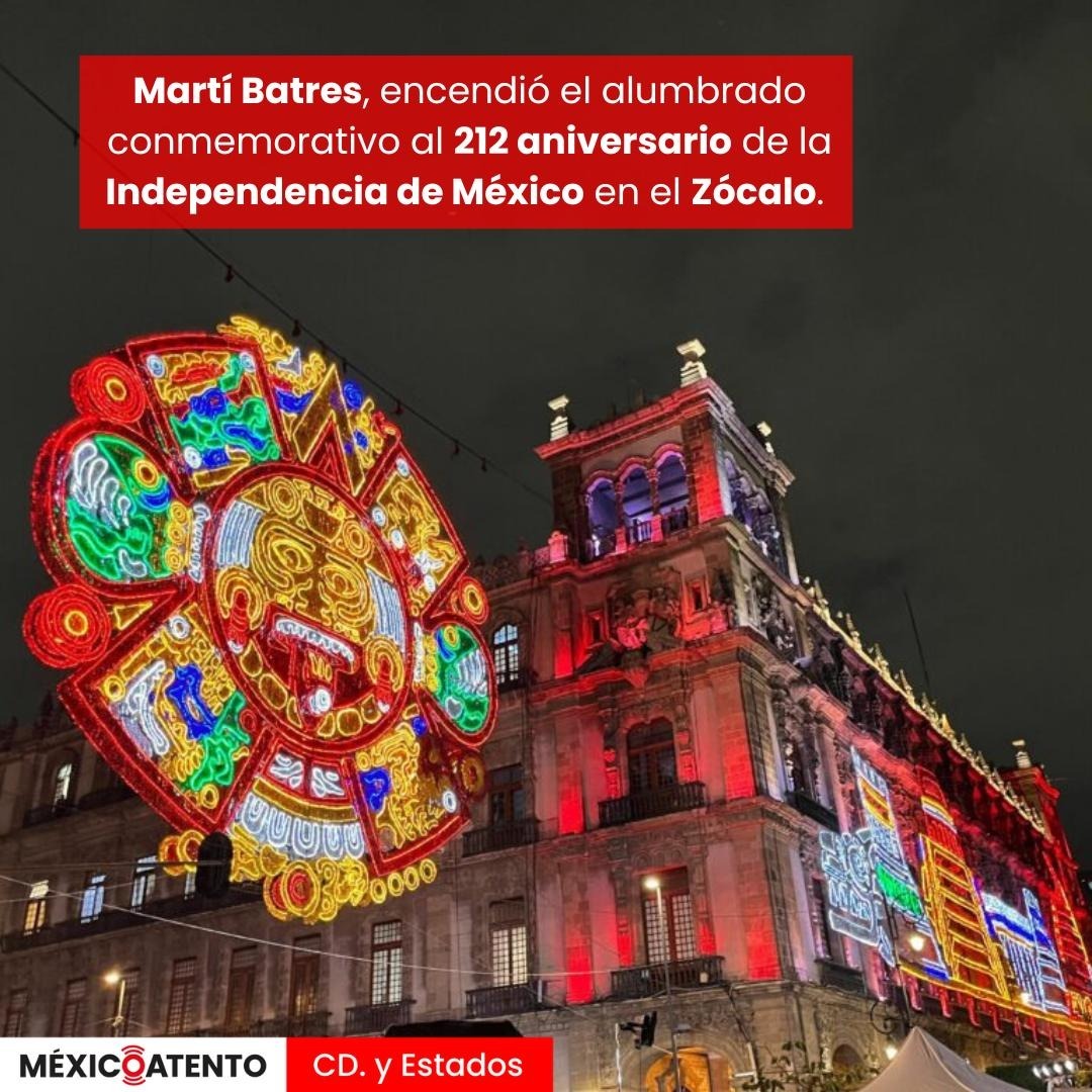 MexicoAtentomx's tweet photo. El día de ayer, el Jefe de Gobierno de la #CDMX encendió el tradicional alumbrado conmemorativo de fiestas patrias.🇲🇽 

#MexicoAtento #MexicoAtentoMx #FiestasPatrias #Zocalo #Septiembre #GritoDeIndependencia https://t.co/xA86wRgP07