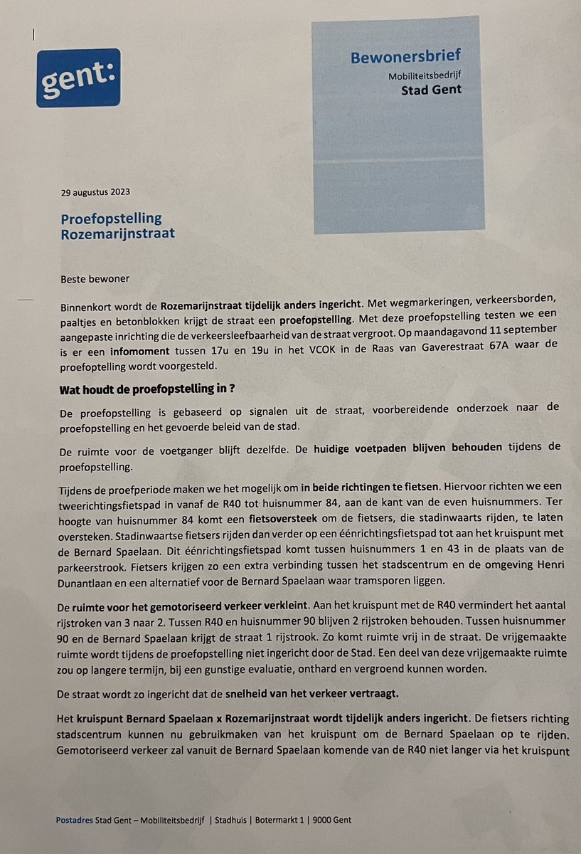n2one's tweet photo. @Stadgent @filipwatteeuw @DeGentenaar @HLN_BE Van n goed idee nr een slechte realisatie. Geen verandering vr het verkeer. 50 minder parkeerplaatsen vr de bewoners. Gevaarlijke oversteekplaats vr de fietsers. Langs Coupure fietstraat moeten rijden om in de Rozemarijnstraat te gaan https://t.co/dwcbvJ4aDX