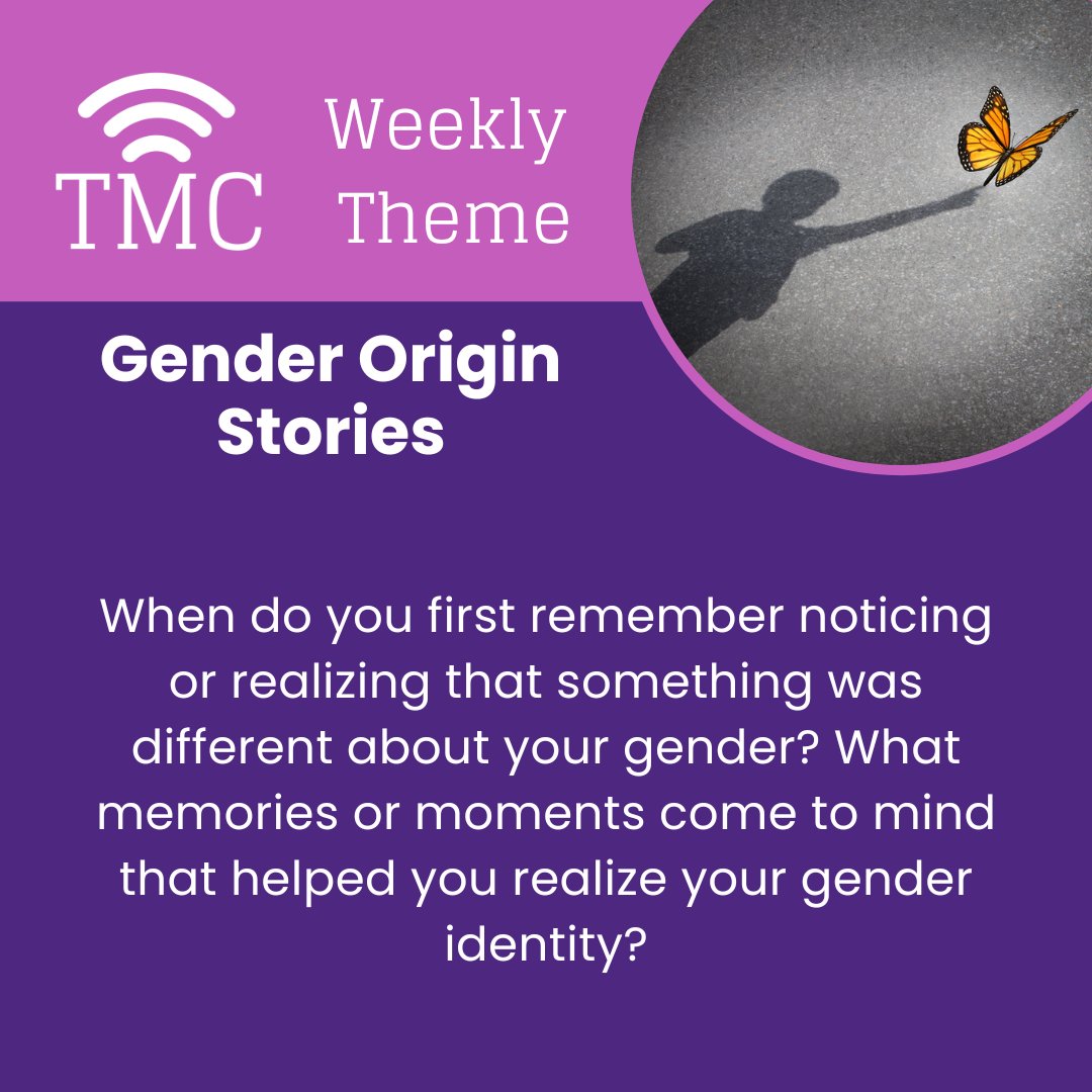 This week in our support groups, we’re talking about our gender origin stories! We’ll be sharing some of the moments of discovery that first helped us understand ourselves and our gender identities. Sign up for support groups here: bit.ly/3oCeDvf
