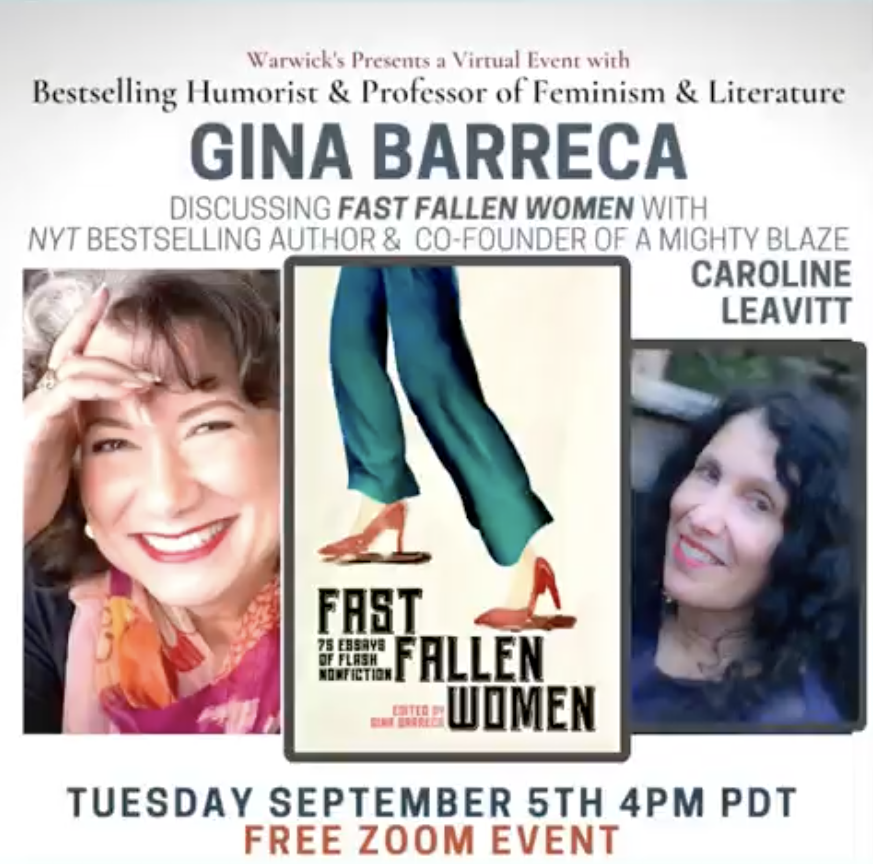 TheGinaBarreca's tweet photo. I'll be talking about #FASTFALLENWOMEN at 7 pm ET today with the wonderful Caroline Leavitt! Register here: https://t.co/TJ1sEnqfms https://t.co/vnyIt93zLJ