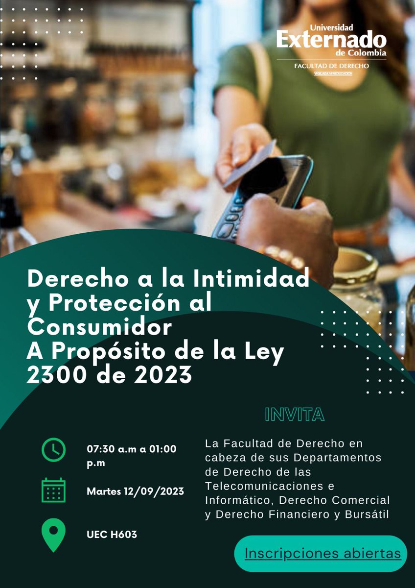 DerComercial's tweet image. 📷 La faculta de Derecho en cabeza de sus departamentos #DerechoDeTelecomunicaciones #informatico #derechofinancieroybursatil y #derechocomercial 📷

Fecha. 12 Septiembre
Hora. 7:30 Am a 1:00Pm
Salon. H-603

Entrada Libre, previa inscripción 📷
forms.office.com/r/QedKy9A6X3
