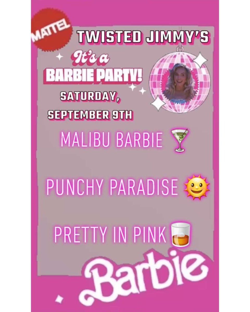 TwistedJimmyBar's tweet photo. Barbie party this weekend! Be sure to stop out and join the fun! 💅🤪 https://t.co/bhJXW3fVRj