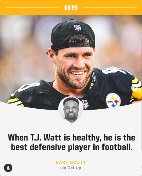 Steelersdepot's tweet photo. Bart Scott with T.J. Watt respect #Steelers #NFL https://t.co/HQLhEgygSW