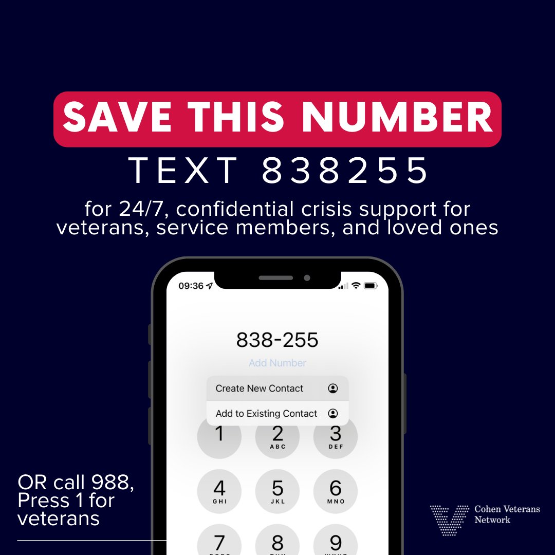 Free, confidential support is a text or call away. If you’re a veteran in crisis or concerned about one, text 838255 or call 988 (then press 1) to reach caring responders 24/7. #MilitaryMentalHealth #BeThere #SuicidePrevention #AskTheQuestion #988 #RealConvo #Take5toSaveLives