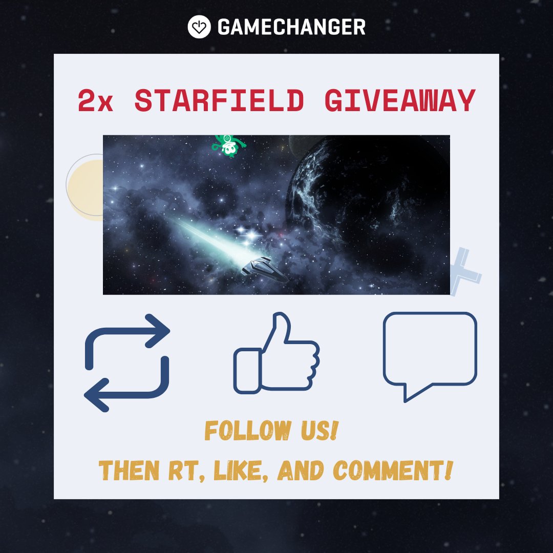 GameChangerOrg's tweet photo. Giveaway time! 🎉

We’re giving away 2 copies of Starfield! Ready to take to the stars? 🪐

To enter:
→ Like + RT
→ Follow us! @GameChangerOrg 
→ Comment your platform of choice (Xbox/Steam)

Giveaway ends next week. Good luck, everyone! 🤝 🚀 https://t.co/2q0ns1pBZL