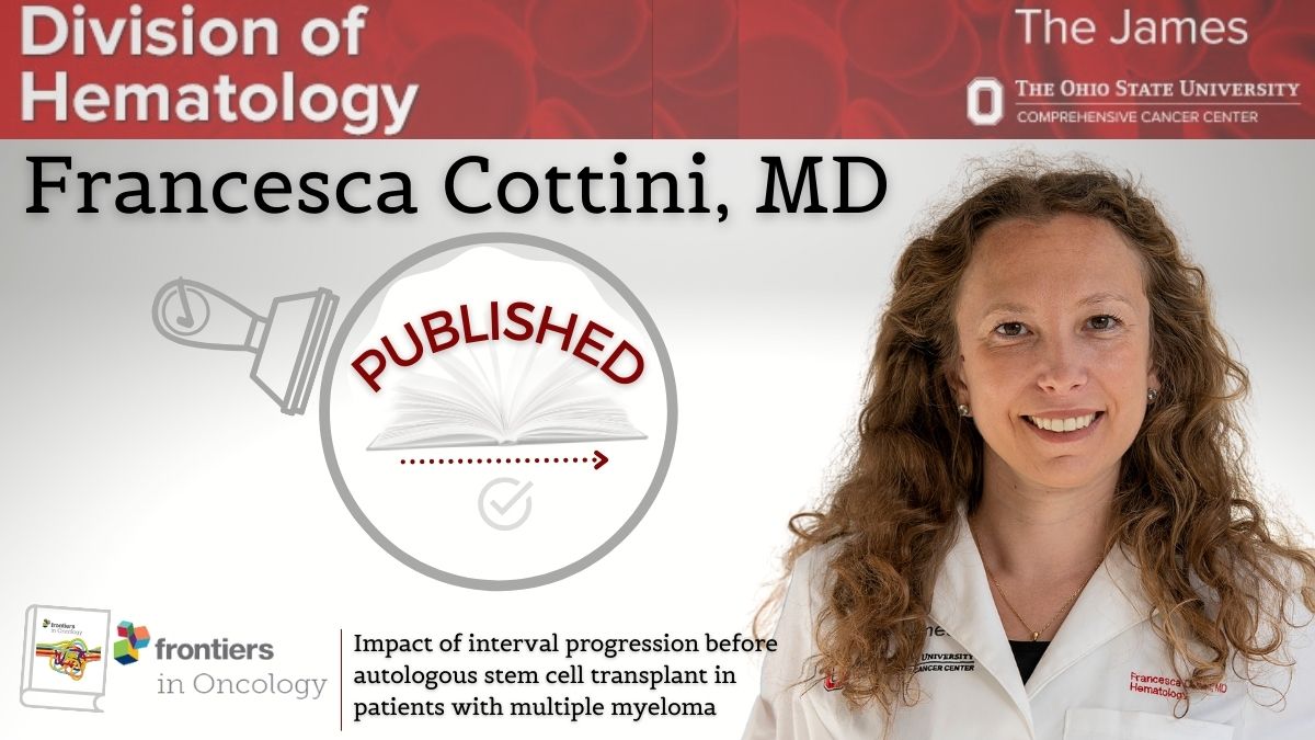 Ohio State Hematology (@osuhematology) on Twitter photo Pub Alert 🚨 <a href="/FrancescaCottin/">Francesca Cottini</a> and other members from the #MultipleMyeloma Team published “Impact of interval progression before autologous stem cell transplant in patients with multiple myeloma” in <a href="/FrontOncology/">Frontiers - Oncology</a>
pubmed.ncbi.nlm.nih.gov/37554170/ Pub Alert 🚨 <a href="/FrancescaCottin/">Francesca Cottini</a> and other members from the #MultipleMyeloma Team published “Impact of interval progression before autologous stem cell transplant in patients with multiple myeloma” in <a href="/FrontOncology/">Frontiers - Oncology</a>
pubmed.ncbi.nlm.nih.gov/37554170/