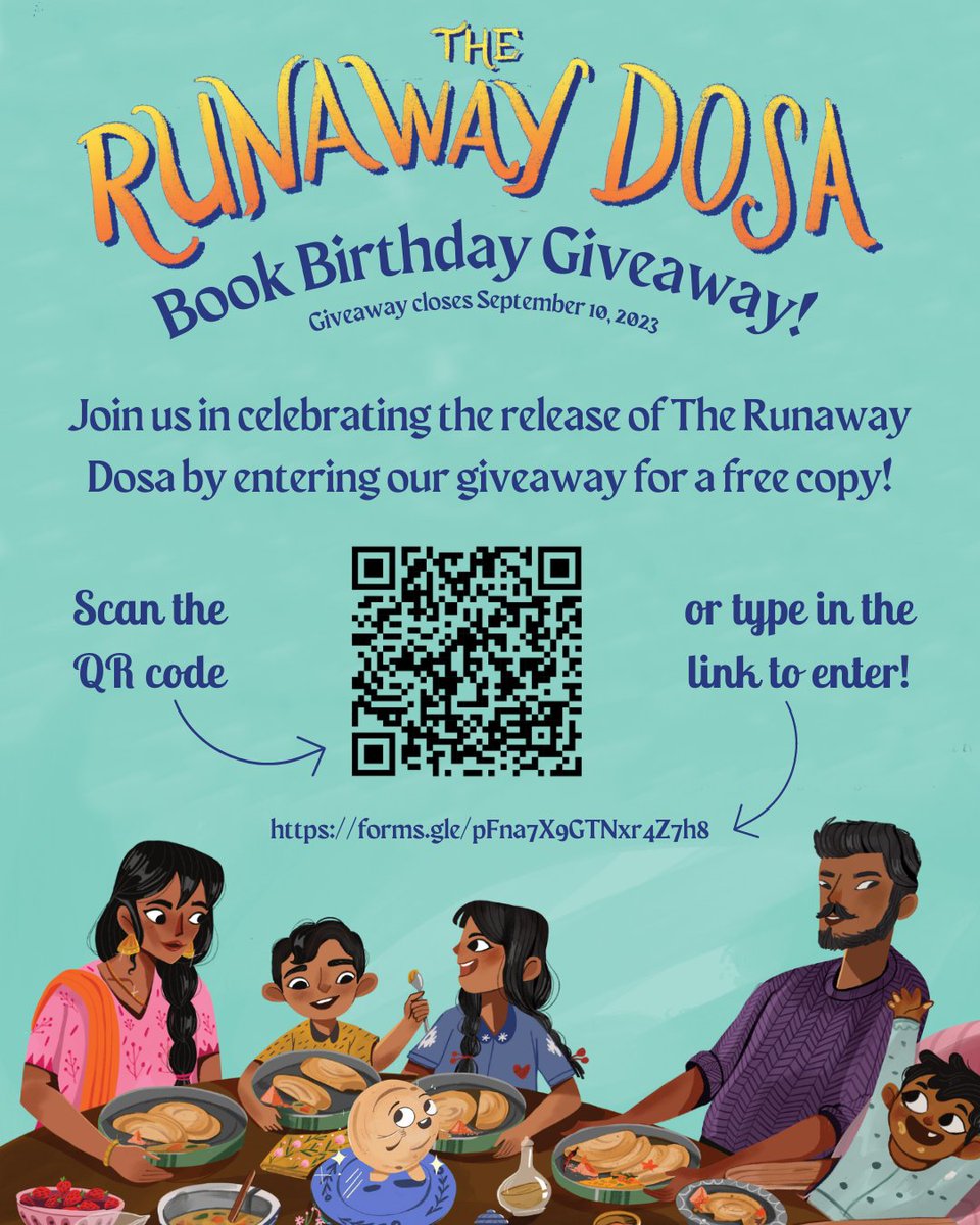 #TheRunawayDosa by @suma_v_s and illustrated by #ParvatiPillai has officially gone on sale today! In honor of this special #bookbirthday we're giving away copies of this fun new title. Enter through the link in our bio for your chance to win. ✨

#BeeAReader🐝