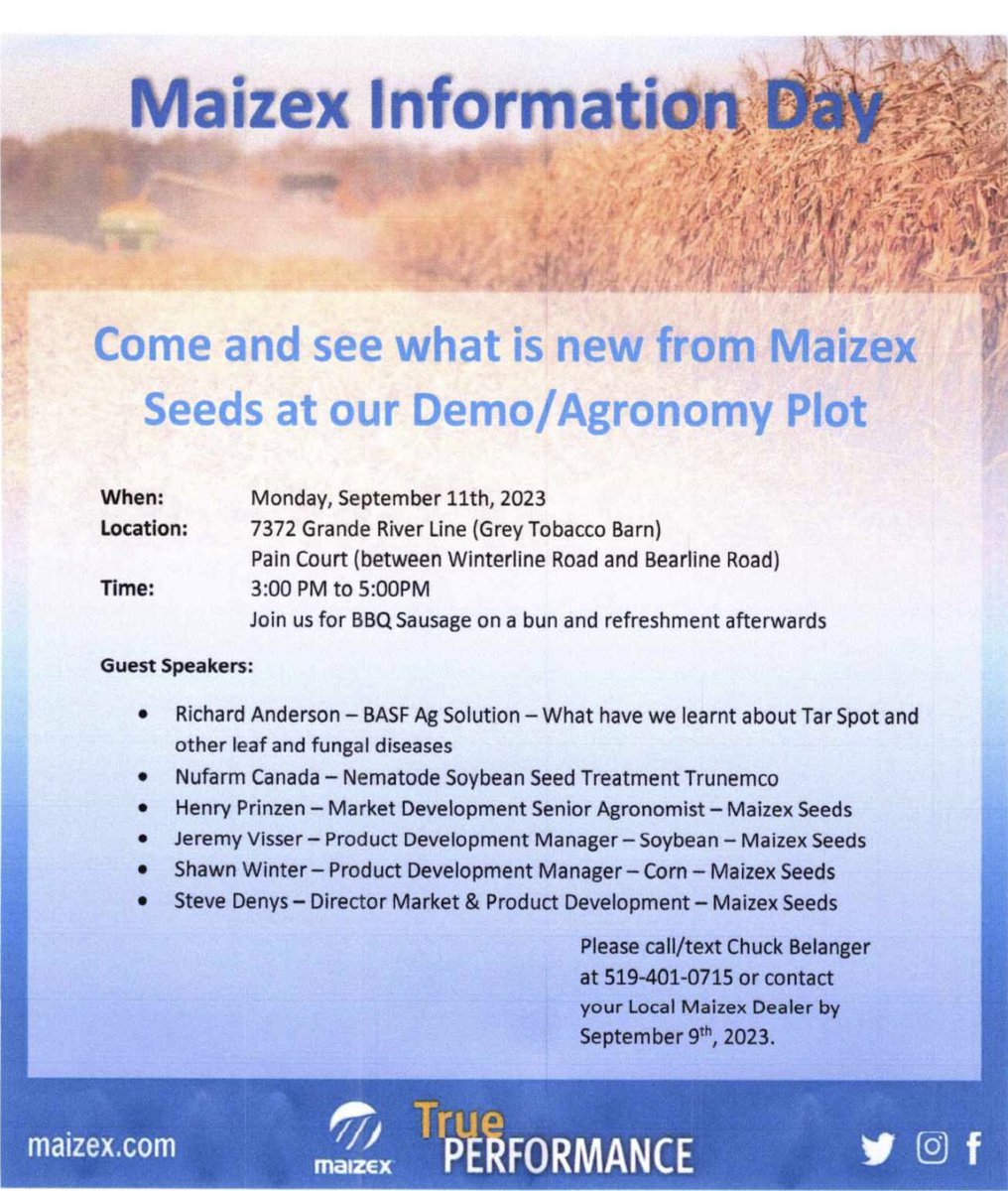 LocustwoodCF's tweet photo. Wether you’ve grown Maizex before or don’t know much about the company and want to learn what we have to offer! You’re invited to come find out whats new and have a bite to eat! Give me a call if you’re interested! 5193585898 https://t.co/M0kcrx6nSm