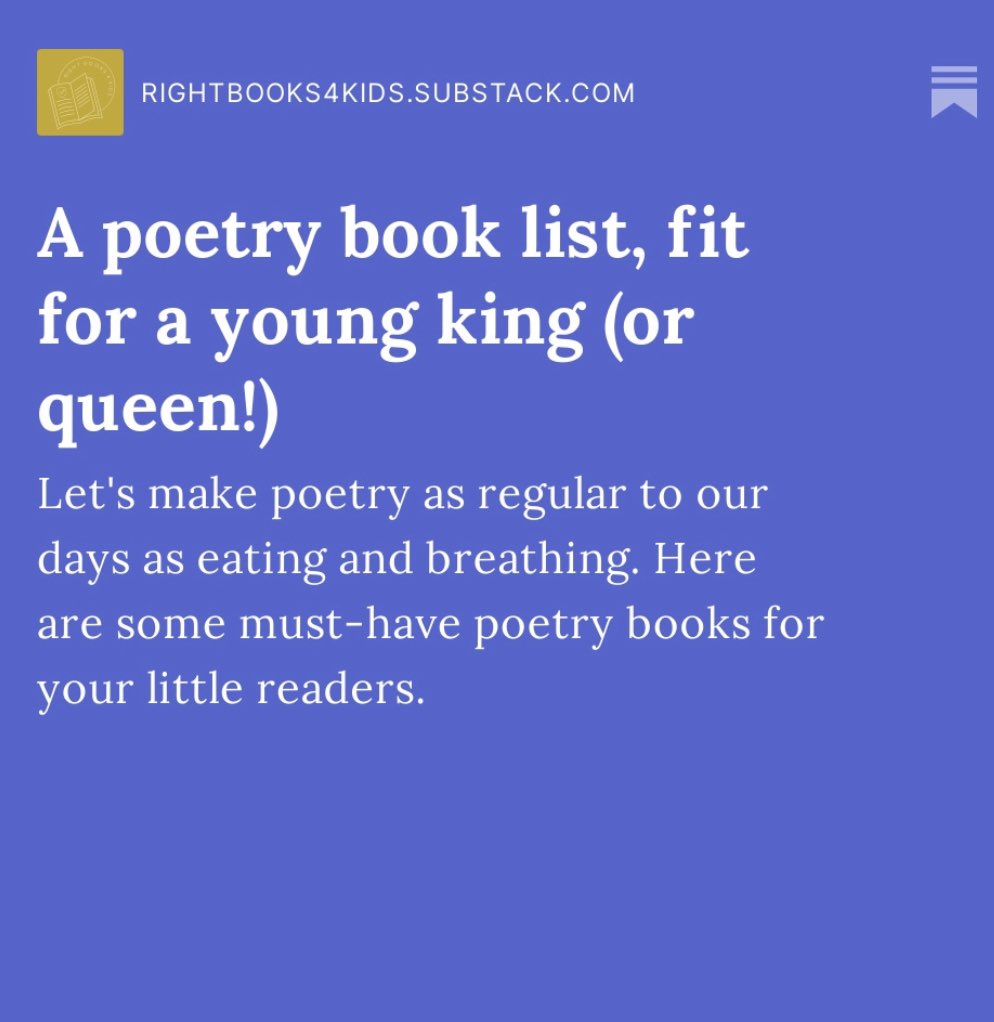 Every child deserves to be introduced to beautiful poetry - over on our <a href="/RightBooks4Kids/">RightBooks4Kids</a> Substack I’m sharing 12 options to jump start your study of Stevenson, Dickinson, Milne, and more. 

rightbooks4kids.substack.com/p/a-poetry-boo…