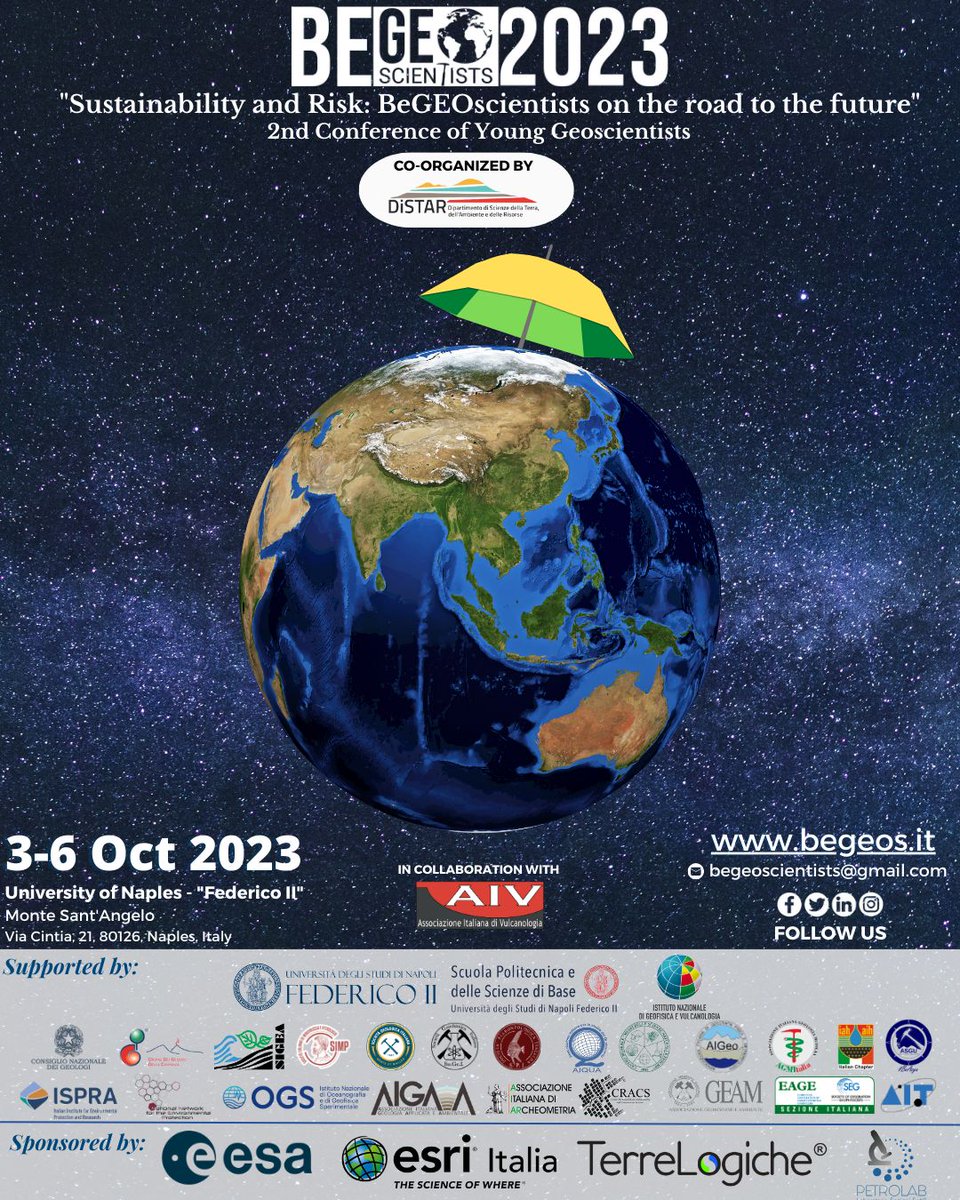 #𝐁𝐞𝐆𝐞𝐨𝐒𝐜𝐢𝐞𝐧𝐭𝐢𝐬𝐭𝐬𝟐𝟎𝟐𝟑🌍2𝒏𝒅 𝑪𝒐𝒏𝒇𝒆𝒓𝒆𝒏𝒄𝒆 𝒐𝒇 𝒀𝒐𝒖𝒏𝒈 𝑮𝒆𝒐𝒔𝒄𝒊𝒆𝒏𝒕𝒊𝒔𝒕𝒔

🗓 ℕ𝕒𝕡𝕝𝕖𝕤 - 𝟛-𝟞 𝕆𝕔𝕥𝕠𝕓𝕖𝕣 𝟚𝟘𝟚𝟛 

📌University of Naples - "Federico II"

For all updates: begeos.it 📲