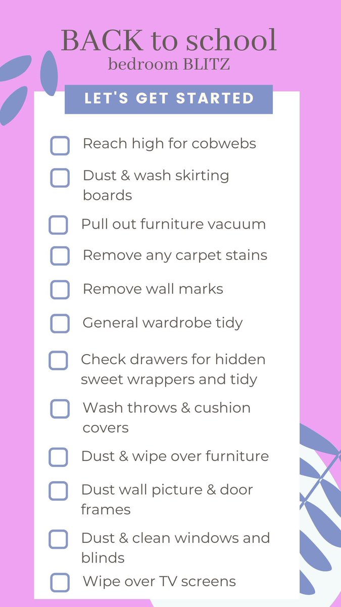 Kids bedrooms, take a real battering over the school summer holidays. 

I have  put together a quick and simple checklist to get you started on your bedroom blitz for when they go back to school. 

Hope some if you fin￼d this useful please feel free to tag in any friends who may