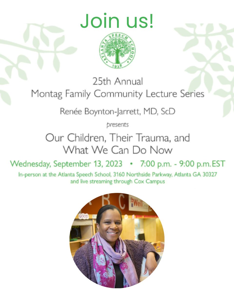 Dr. Renée Boynton-Jarrett LIVE Wed, Sept 13, 7PM Livestream AND in person at the Speech School FREE 
learn.coxcampus.org/montag-2023-re…  or reserve seat eventbrite.com/e/our-children…