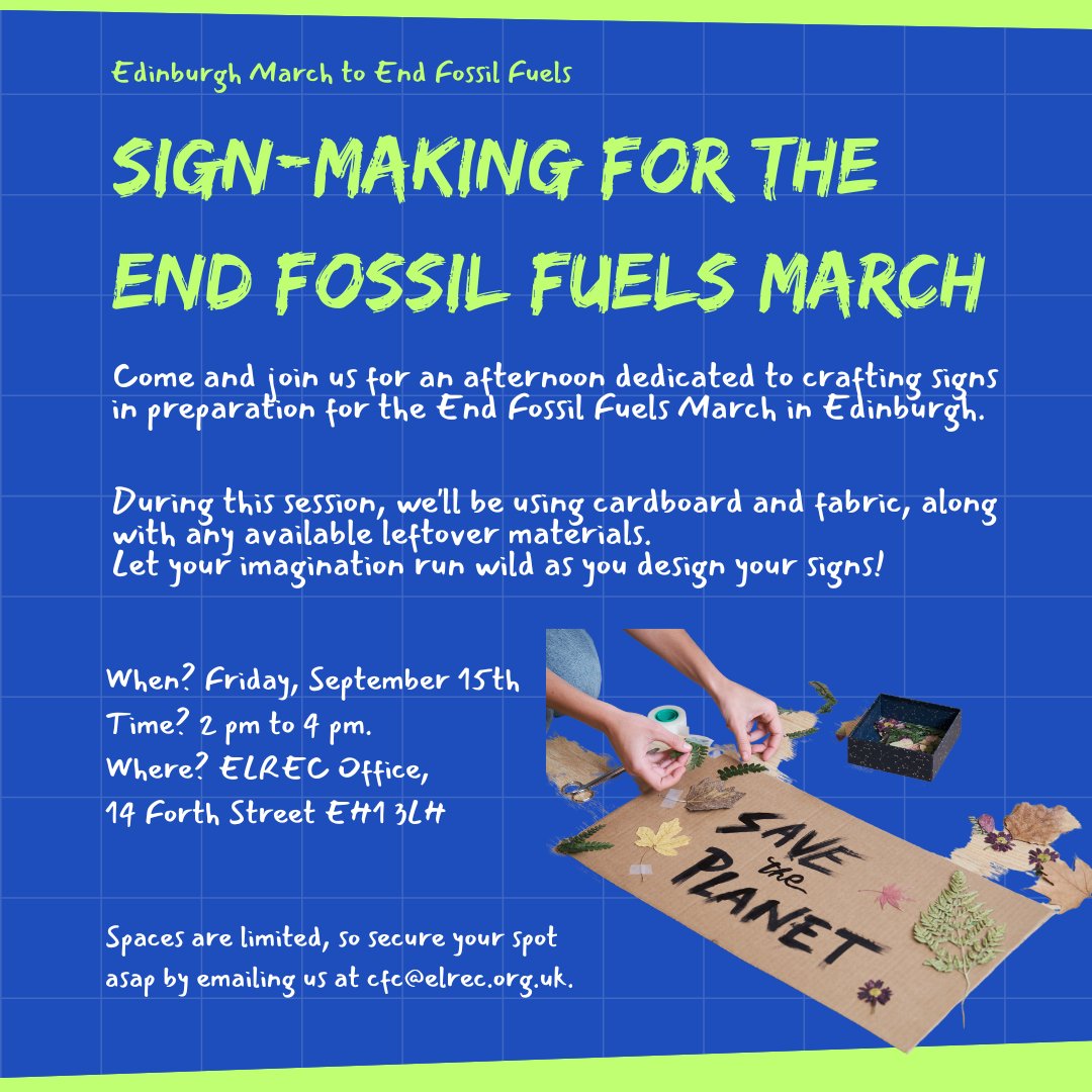 Communities' Reduce Reuse & Recycle Project (@elrec_c3r) on Twitter photo ๐ฟ Get ready to unleash your climate activism with some crafty fun! ๐จโจ
We're gearing up for the End Fossil Fuels March, and we want you to be a part of it.
Let's turn our creativity into a powerful force for #climateaction! ๐๐ช
Email cfc@elrec.orf.uk to book your space! ๐ฟ Get ready to unleash your climate activism with some crafty fun! ๐จโจ
We're gearing up for the End Fossil Fuels March, and we want you to be a part of it.
Let's turn our creativity into a powerful force for #climateaction! ๐๐ช
Email cfc@elrec.orf.uk to book your space!