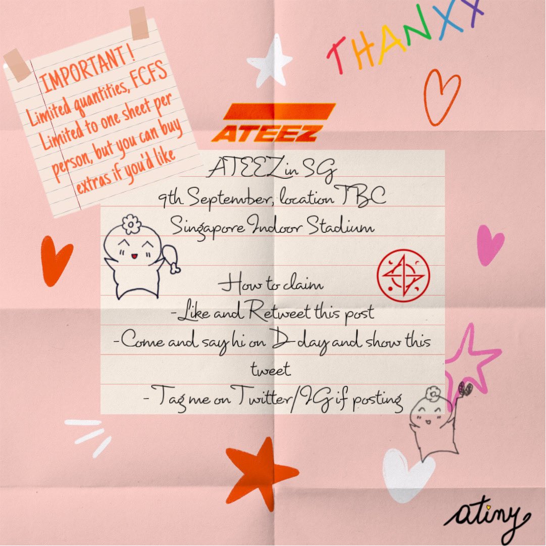 strawbebbymilk_'s tweet photo. Hi !! Just comin alive to say i'll be going to #ATEEZinSG and I have some A6 sticker sheet freebies ((but only 4 members 😭)) !! 
Details as below, will update my outfit and location on D-day 🫳🏻🫳🏻 
Open to trades as well !! See y'all there 🤠 
#Break_The_Wall_SG
#ATEEZ https://t.co/Gv9x4iXXYy