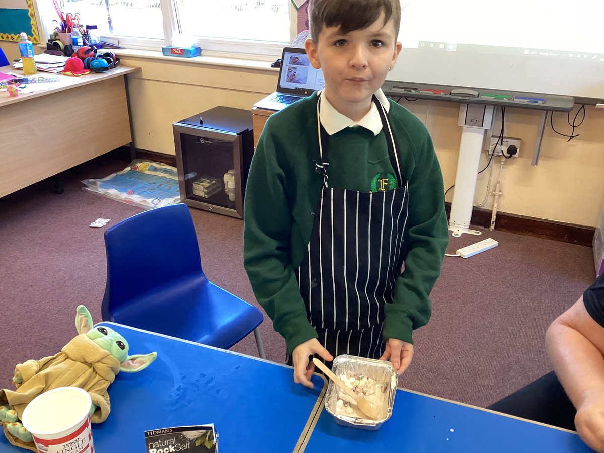 Today we made ice cream in a bag for food skills. We learned to measure ingredients, we learned about mixing ice and salt and how the salt lowers the ice temperature which speeds up the process of making ice cream. <a href="/FernieleaSchool/">Fernielea School</a>